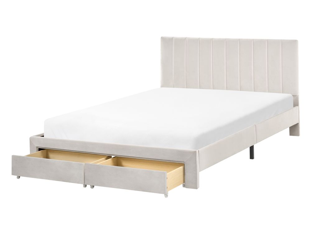 Bed with Storage Drawers LONZAC Velvet Off-White 140 x 200 cm (EU Double)
