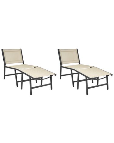 Set of 2 Garden Chairs with Footrests Beige and Black MARCEDDI