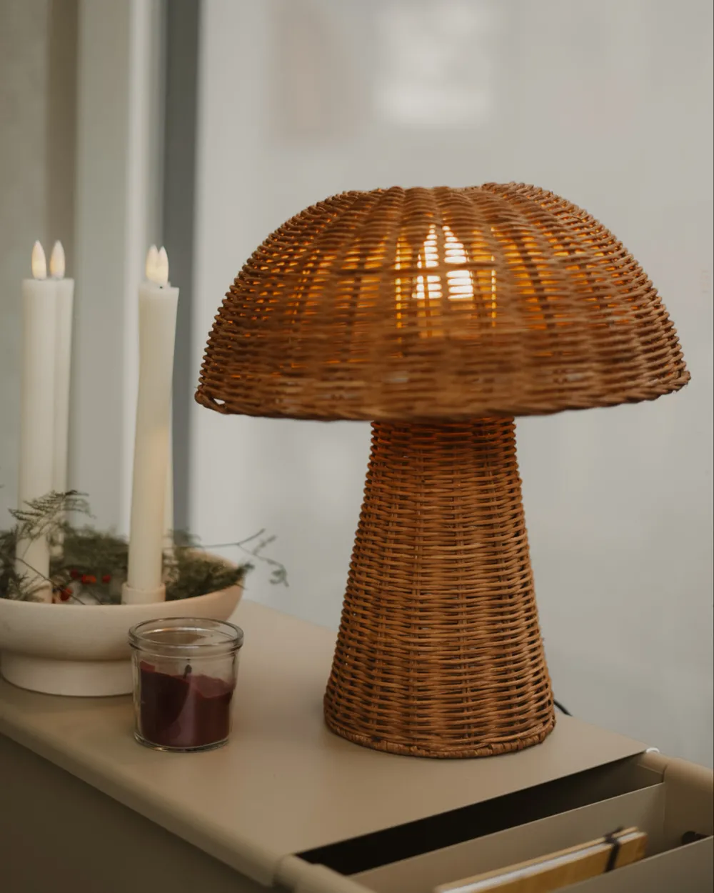 Table Lamp Mushroom ALERO Rattan Natural_1035836