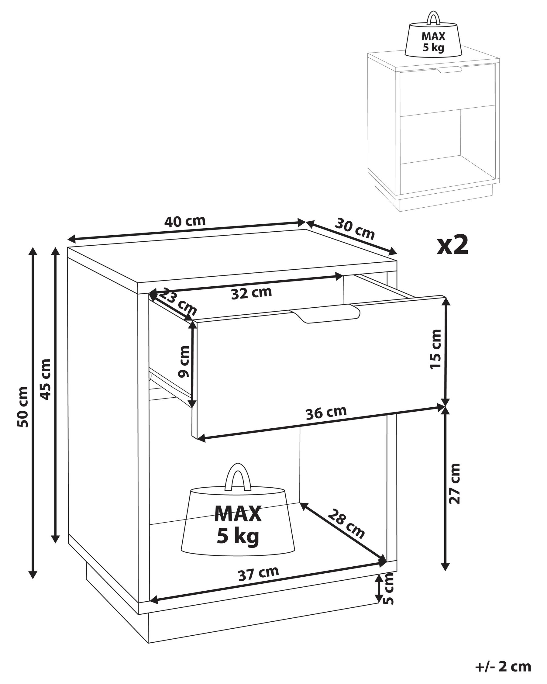 1 Drawer Bedside Table White SUMMERVILLE_962840