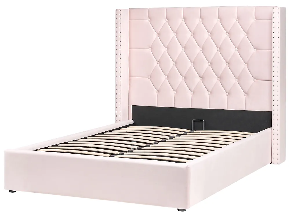 Lit ottoman LUBBON Velours Rose pastel 140 x 200 cm_833870