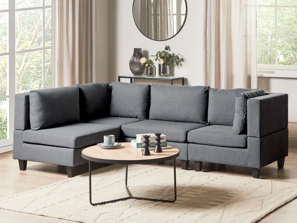 Canapé d'angle modulable 4 places UNSTAD Tissu Gris foncé Côté droit