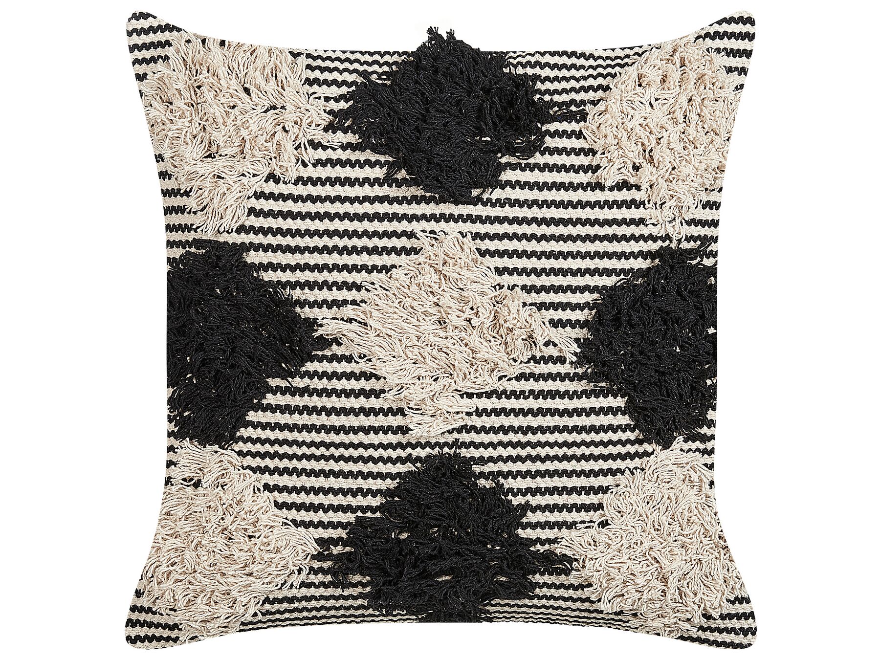 Bawełniana poduszka dekoracyjna geometryczny wzór 50 x 50 cm beżowo-czarna BHUSAWAL_829427