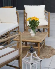 Garden Lounge Set with Table 5 Seater CERRETO Bamboo Off-White_982733