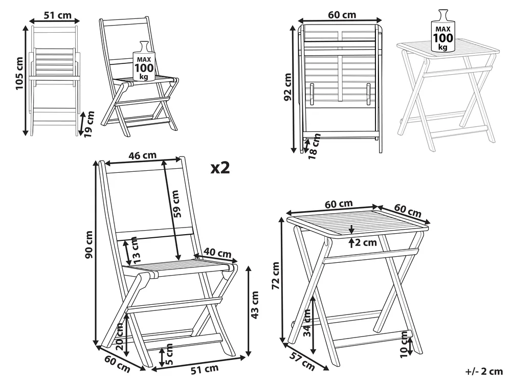Bistro Set Folding PARAGGI Certified Acacia Wood Brown_928545