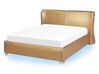 Kožená posteľ s LED osvetlením 140 x 200 cm zlatá PARIS_796170
