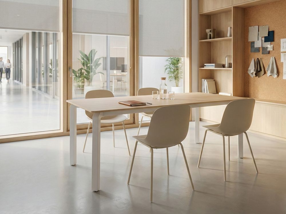 Table de conférence FELETTO 90 cm 180 cm Pierre Effet travertin