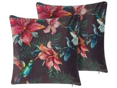 Set of 2 Velvet Cushions Tropical Pattern 45 x 45 cm Multicolour DICHONDRA