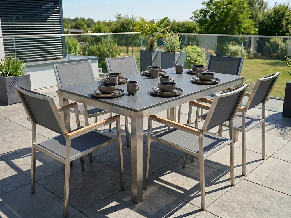 Garden Dining Table GROSSETO 180 cm 90 cm Granite Polished Grey