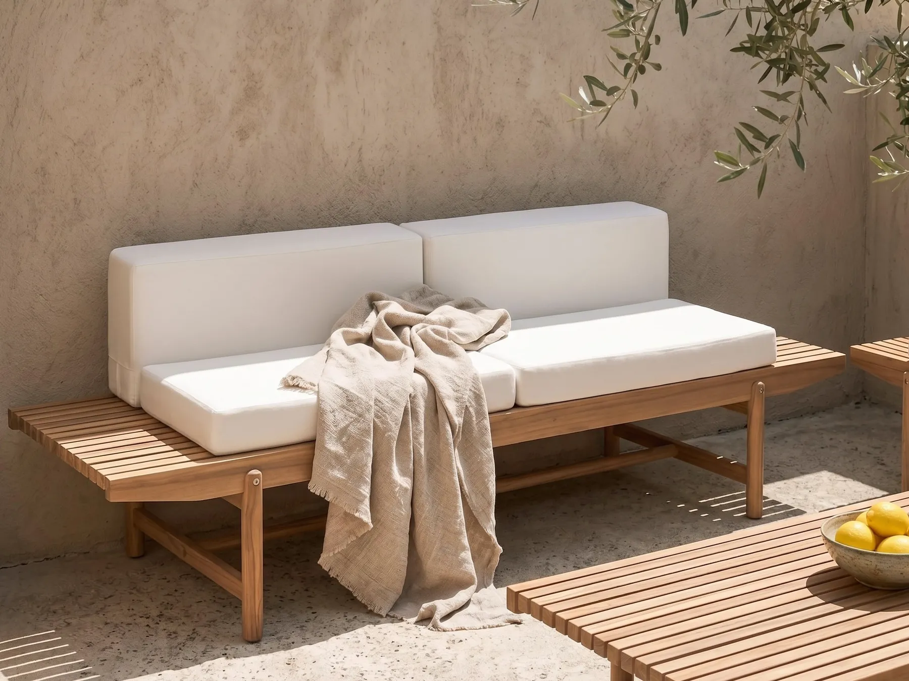 Banco de jardín con cojín GIAVENO 210 cm Madera de acacia Blanco crema_958624