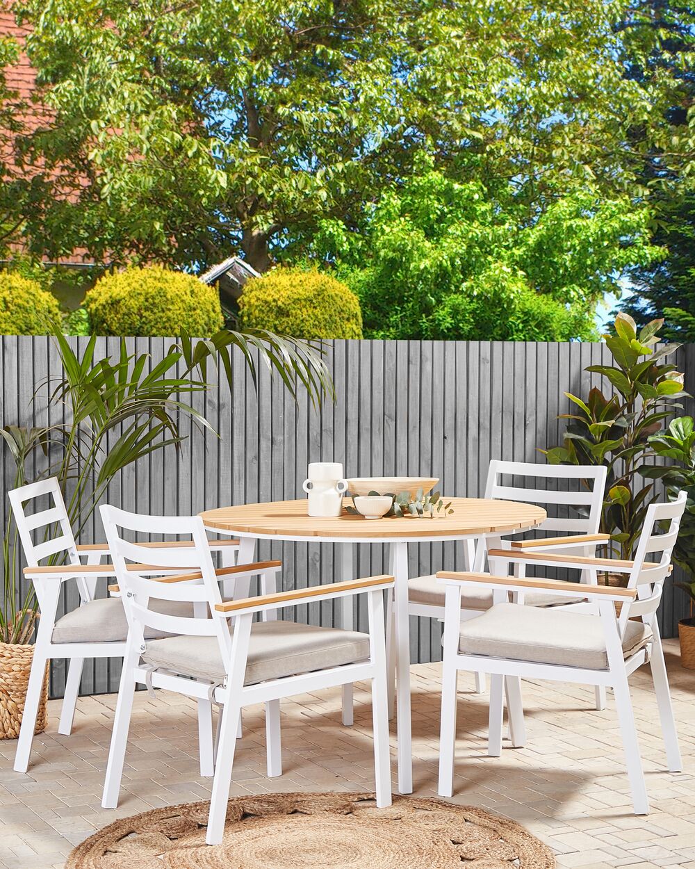 Set of 4 Garden Chairs with Beige Cushions White CAVOLI Beliani