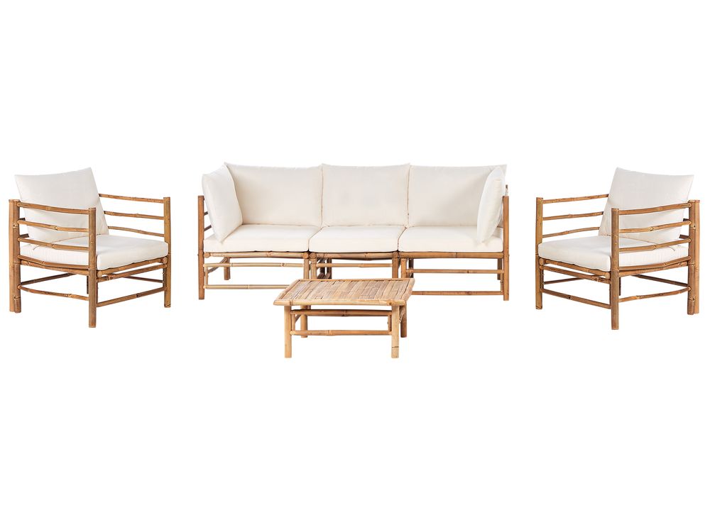 Ensemble de salon de jardin avec table 5 places CERRETO Bambou Blanc cassé