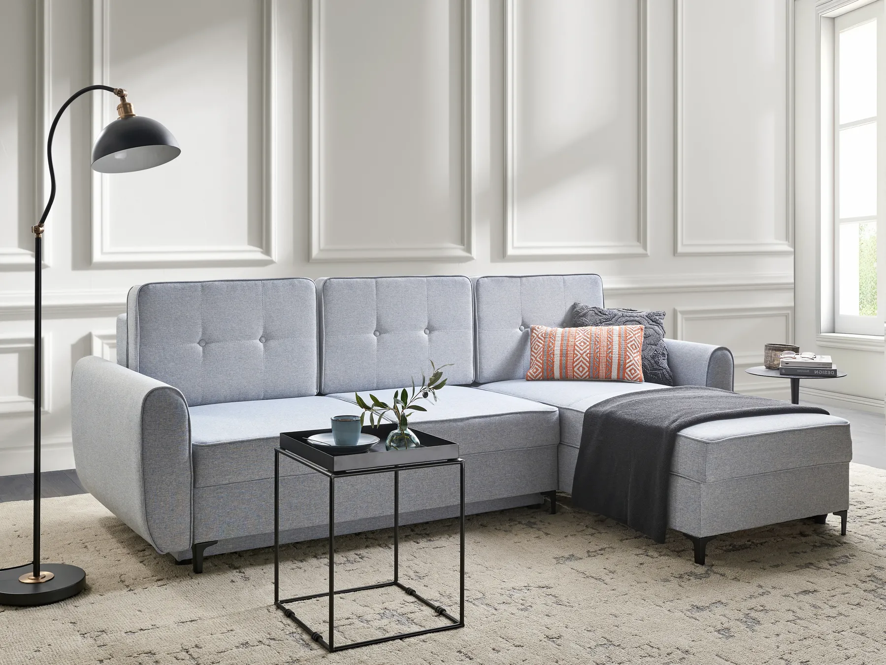 Corner Sofa Bed 3 Seater SIMRIS with Storage Fabric Light Blue Left Hand_950957