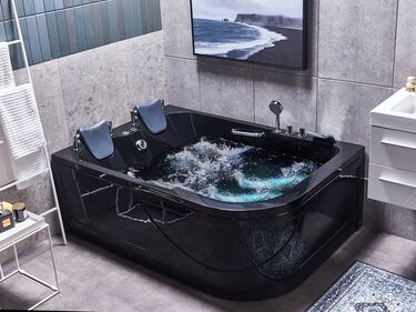 Right Hand Whirlpool Corner Bath with LED 1700 x 1190 mm Black BAYAMO