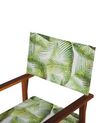 Set of 2 Acacia Folding Chairs and 2 Replacement Fabrics Dark Wood with Off-White / Tropical Leaves Pattern CINE_819152