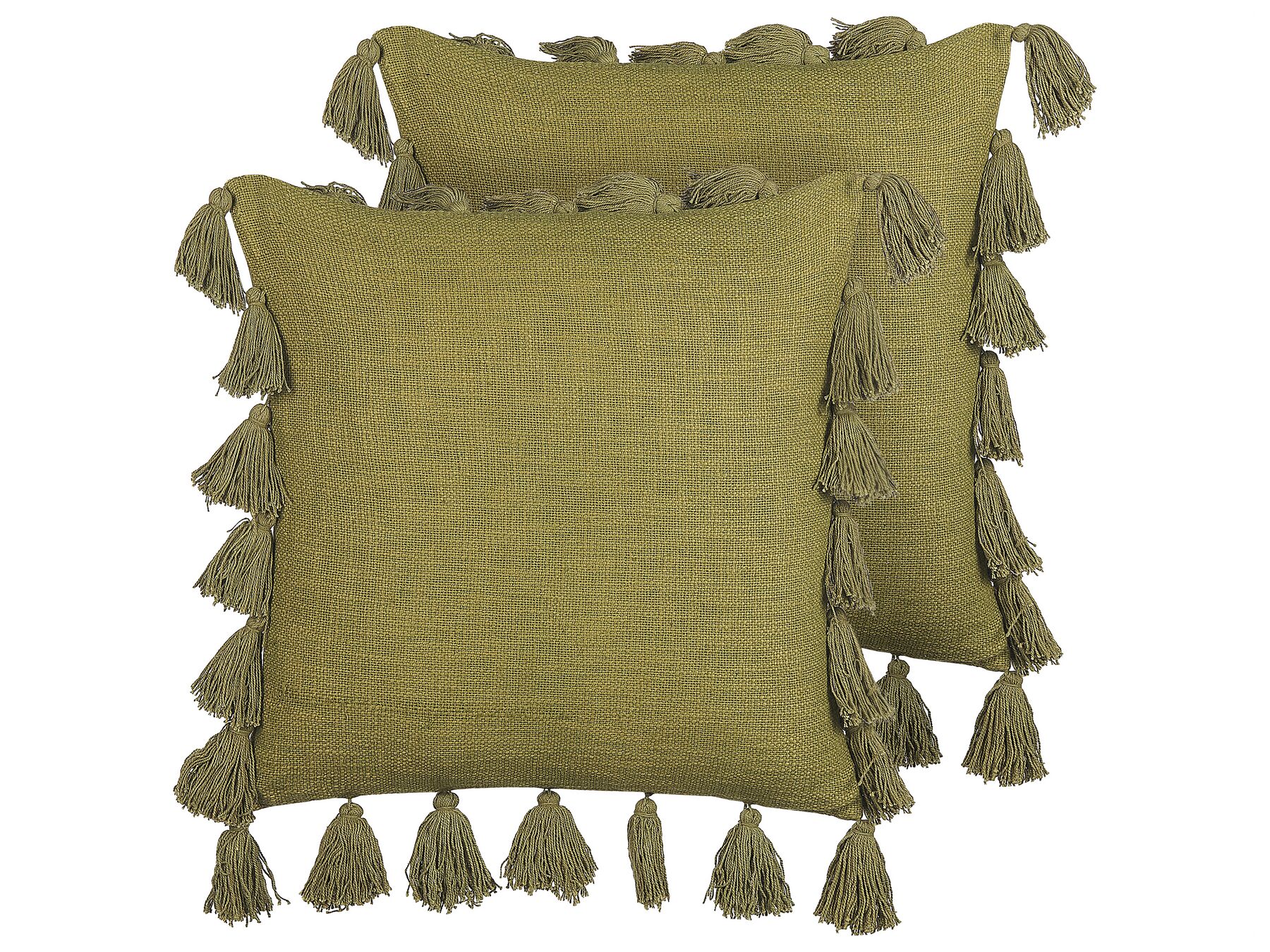 2 bawełniane poduszki dekoracyjne z frędzlami 45 x 45 cm zielone LYNCHIS_838696