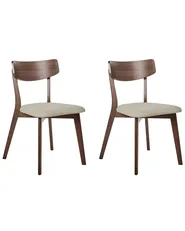 Set of 2 Dining Chairs HOLLY Wood Brown/ Beige_952299
