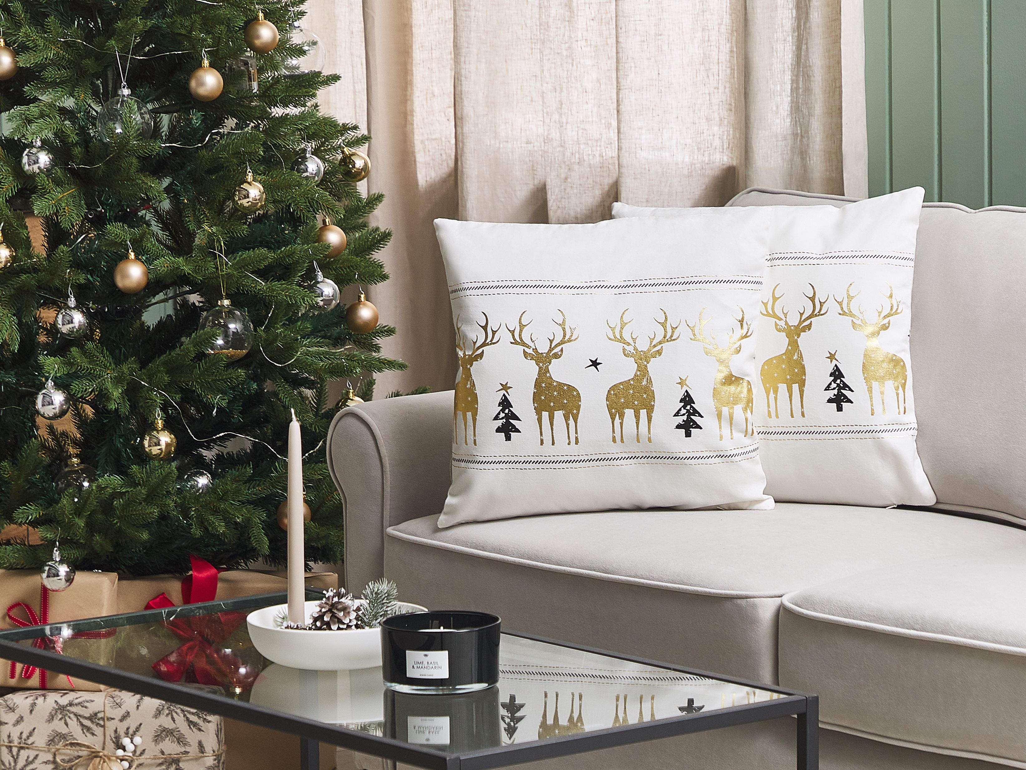 Lot De 4 Housses De Coussin De Noël 45x45 Cm - Motif Renne Et Sapin, Pour Canapé, Lit, Jardin Et Décoration Festive