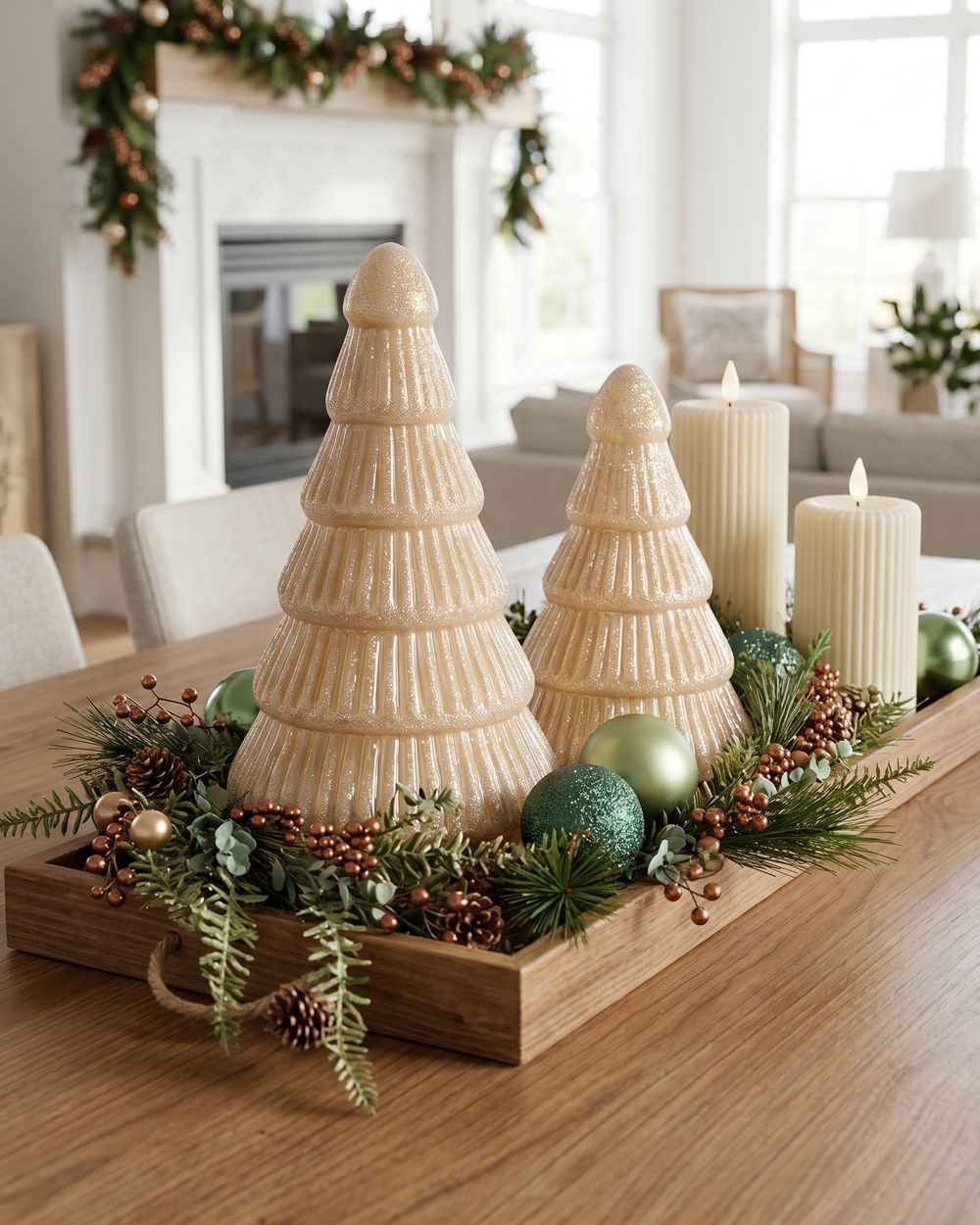 Set of 2 Figurines FLAREN 20/25 cm Christmas Tree Beige
