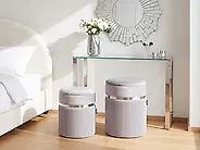 Lot de 2 poufs avec rangement CAMDENTON Velours Gris clair_1186023