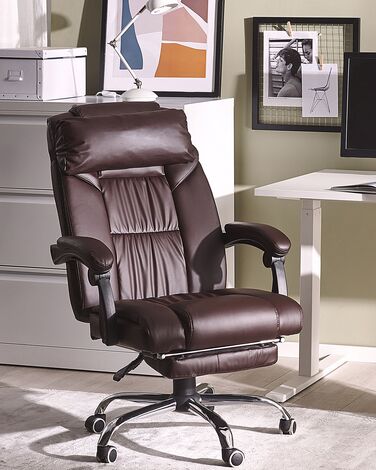 Reclining Faux Leather Executive Chair Dark Brown LUXURY