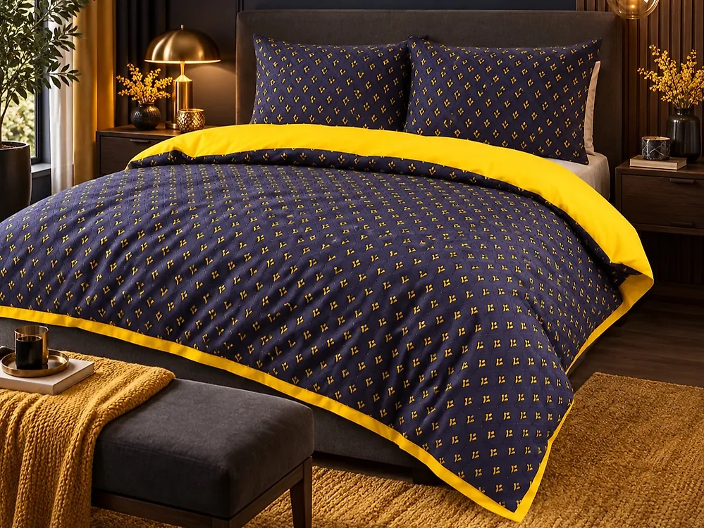 Set Copripiumino WALLINGFORD 135 x 200 cm Raso di Cotone Blu_1179657