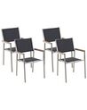 Conjunto de 4 sillas de jardín de poliéster/acero negro/plateado/madera clara GROSSETO_818420