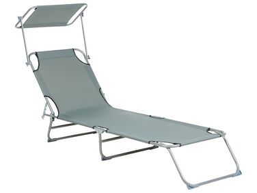 Steel Reclining Sun Lounger with Canopy Grey FOLIGNO