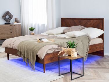 EU Double Size Bed with LED Dark Wood MIALET