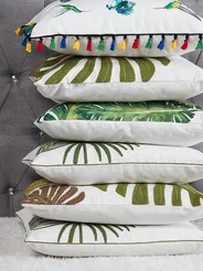 Set of 2 Decorative Cushions ZENOBIA 45 x 45 cm Cotton Dark Green Plant Pattern_770093