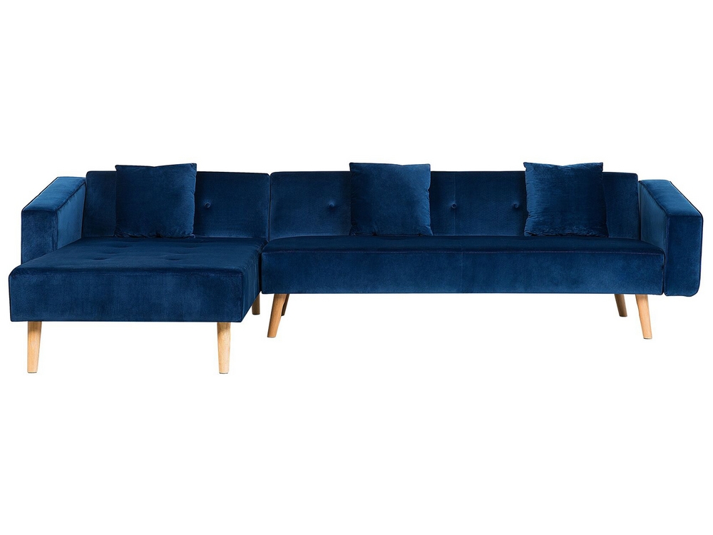 Right Hand Velvet Corner Sofa Bed Navy Blue VADSO Beliani