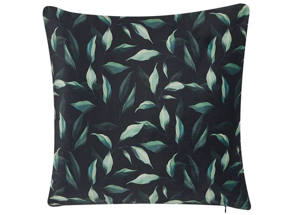 Set of 2 Decorative Cushions TOADFLAX 45 x 45 cm Velvet Green Black Plant Pattern_818796