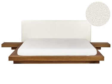 Letto matrimoniale legno chiaro con testata in bouclé con LED 180 x 200 cm ZEN