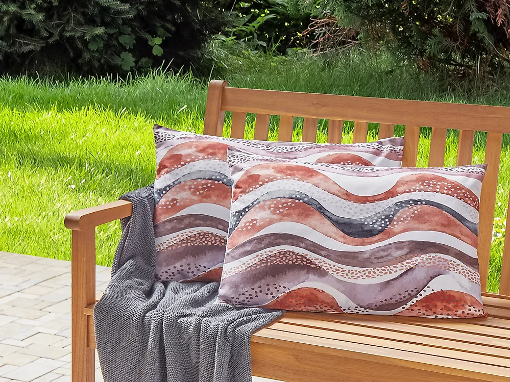 Set of 2 Outdoor Cushions SEBORGA Abstract Pattern 40 x 60 cm Brown_1187782