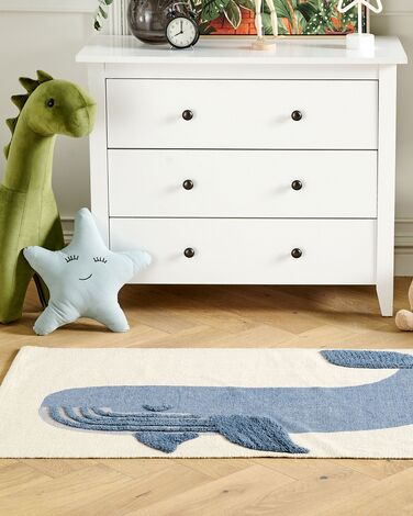 Cotton Kids Rug Whale Print 80 x 150 cm Beige and Blue SELAI