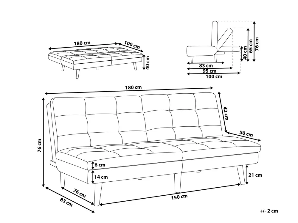 Sofa Bed 3 Seater RONNE Fabric Navy Blue_770559