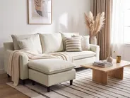 Corner Sofa 3 Seater ELVENES Fabric Light Beige Right Hand_1149690
