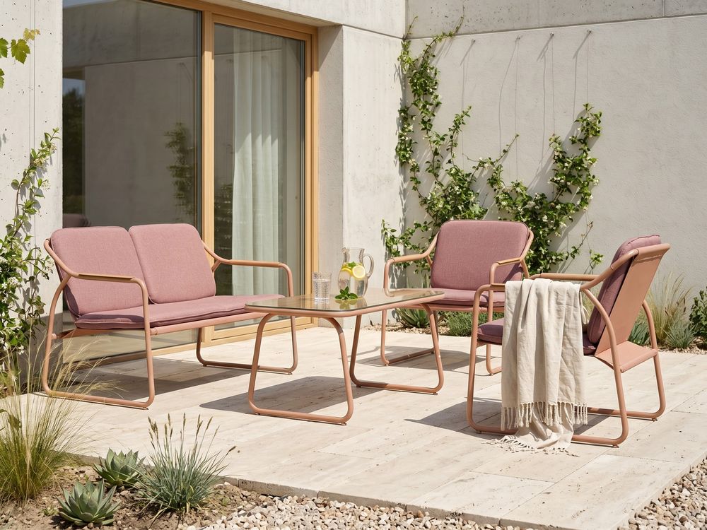 Garden Lounge Set with Table 4 Seater CALASCIO Metal Brown