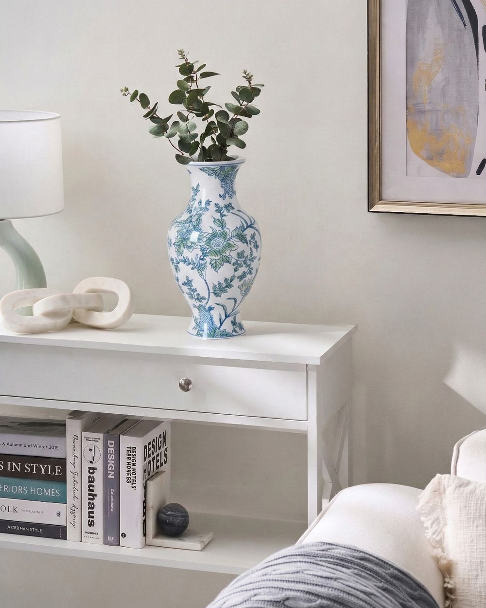 Jarra de flores LLANES 36 cm Porcelana Branco/Azul
