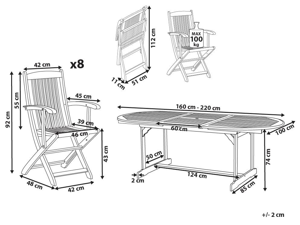 Garden Dining Set 8 Seater MAUI II Acacia Wood Light Brown_926638