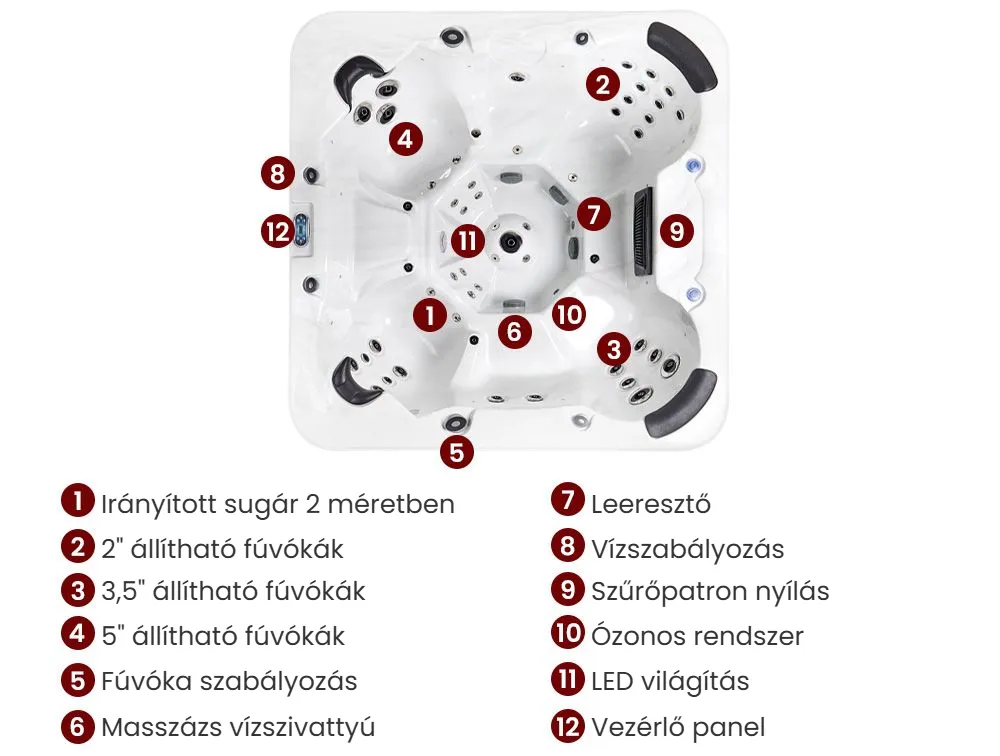 Kültéri pezsgőfürdő LED világítással VILLARRICA Fehér_968311