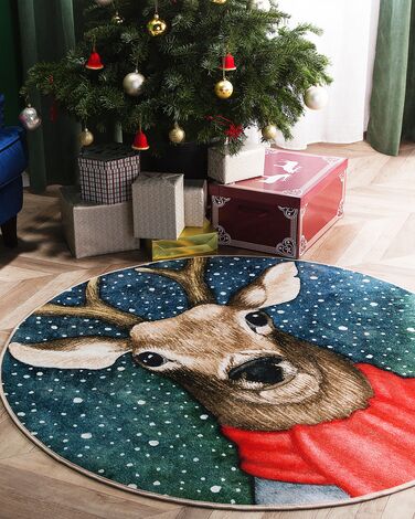 Round Area Rug Christmas Print ⌀ 140 cm EREGLI