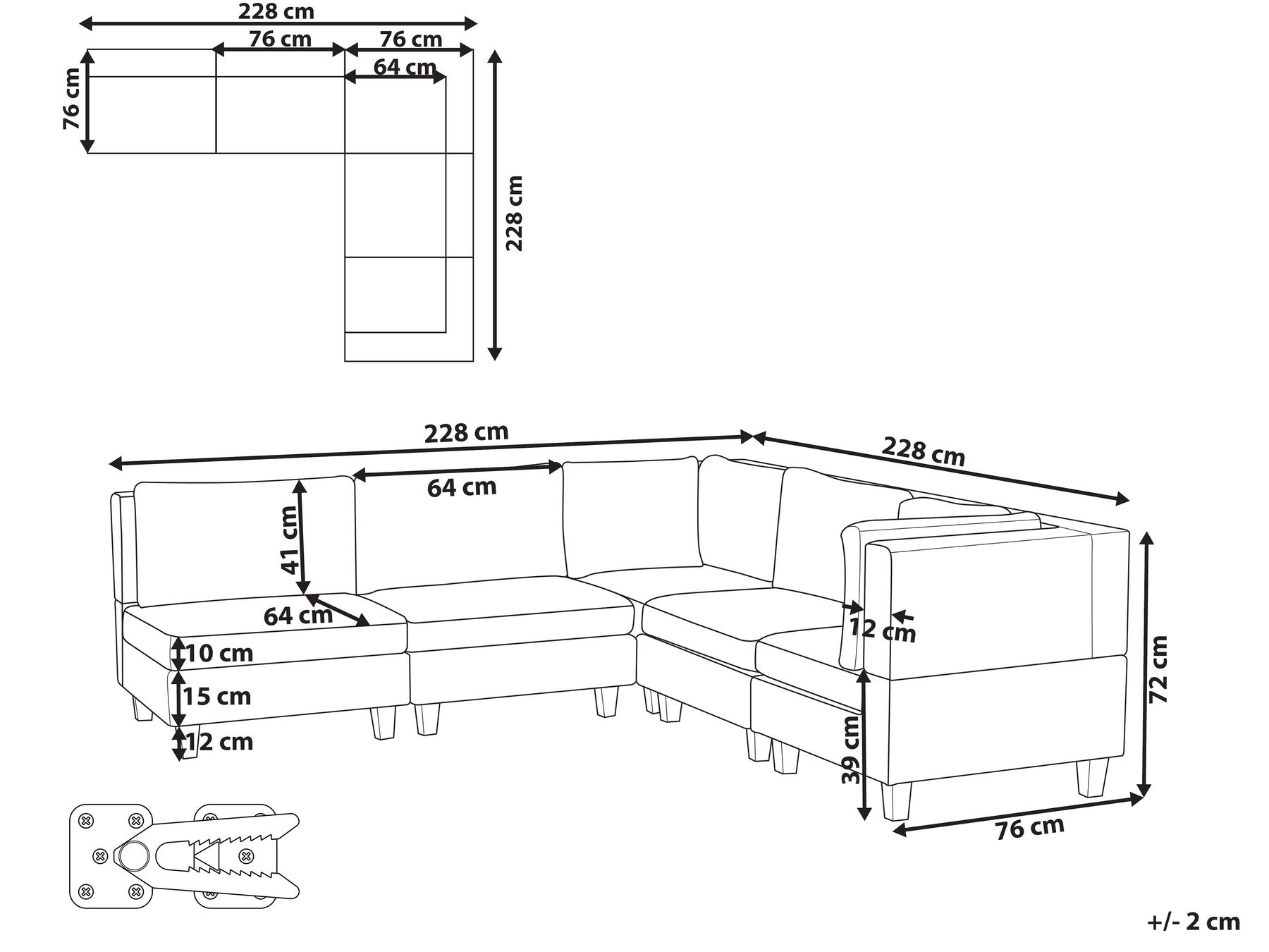 5 Seater Left Hand Modular Fabric Corner Sofa White UNSTAD_925156