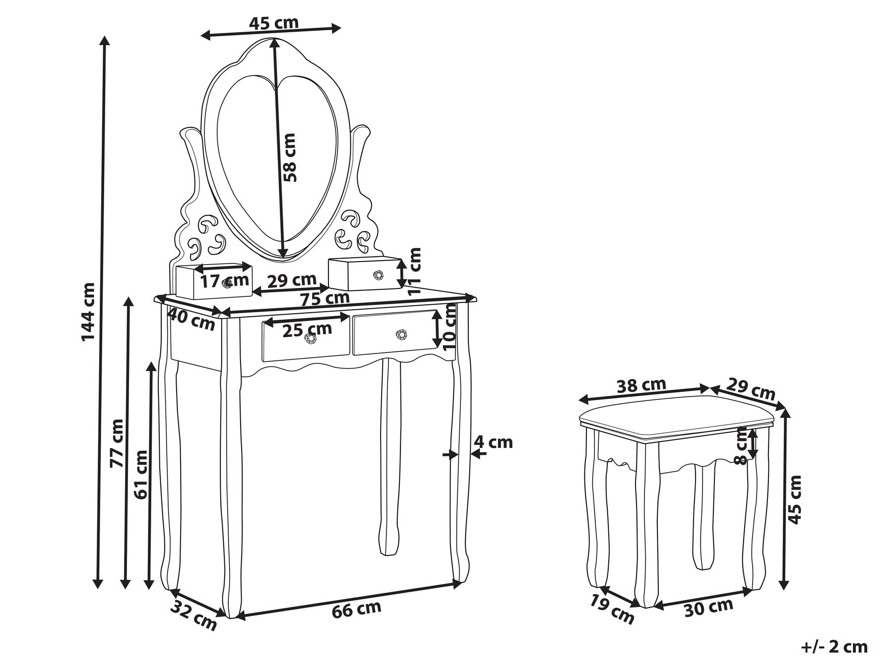 Dressing Table with Mirror and Stool DIVA White_823918