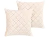Set of 2 Decorative Cushions YARROW 45 x 45 cm Velvet Beige Geometric Pattern