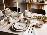 Set of 16 Dinnerware CINNAMON Stoneware Off-White_1186212