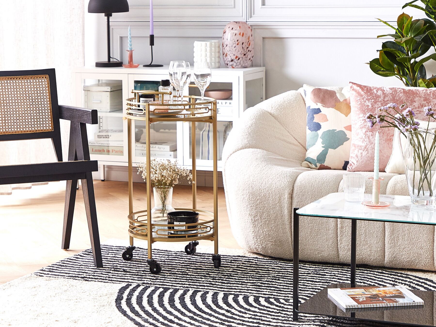 Metalowy wózek kuchenny 2-poziomowy z lustrzanym blatem złoty FARLEY_823349