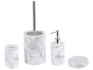 4-Piece Bathroom Accessories Set ARAUCO Ceramic Marble Effect White Marble_788574