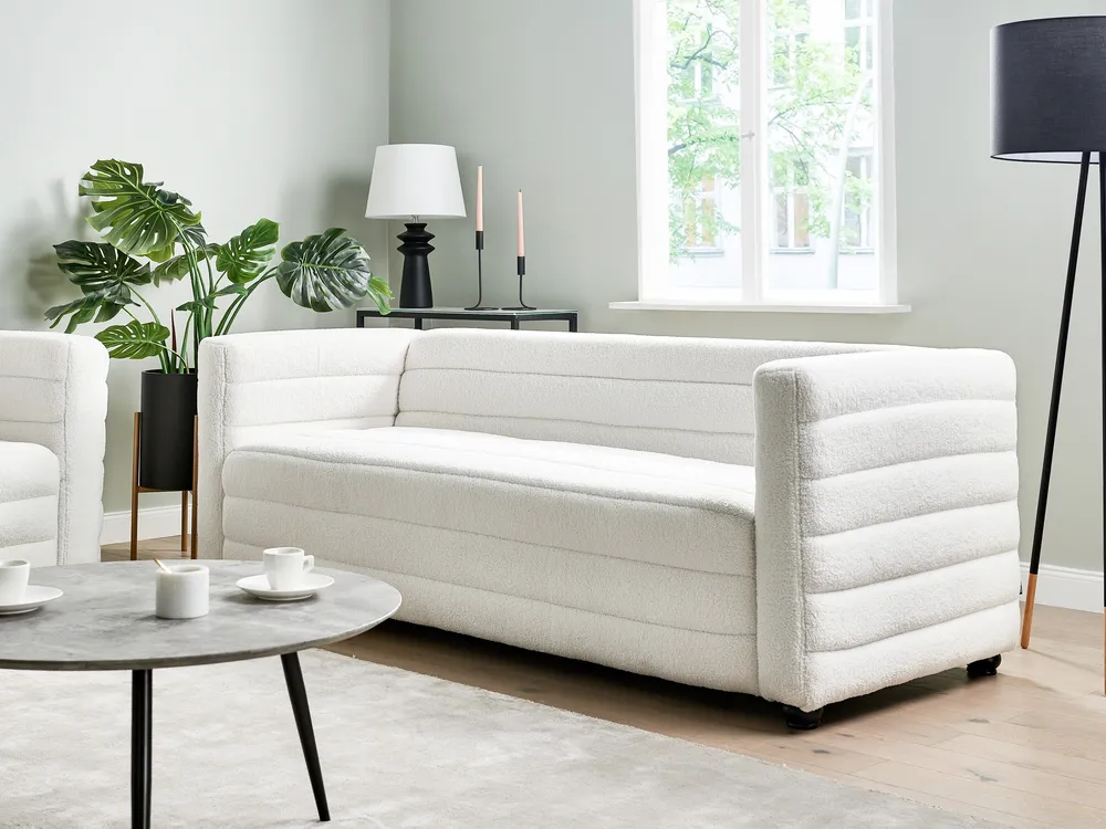 Sofa dla 3 osób HOFN Boucle Złamana biel