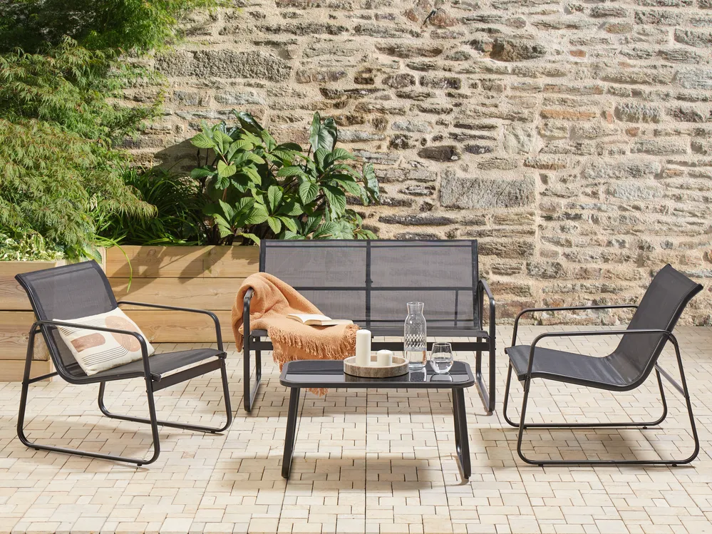 Garden Lounge Set with Table Seater BARREA Metal Black